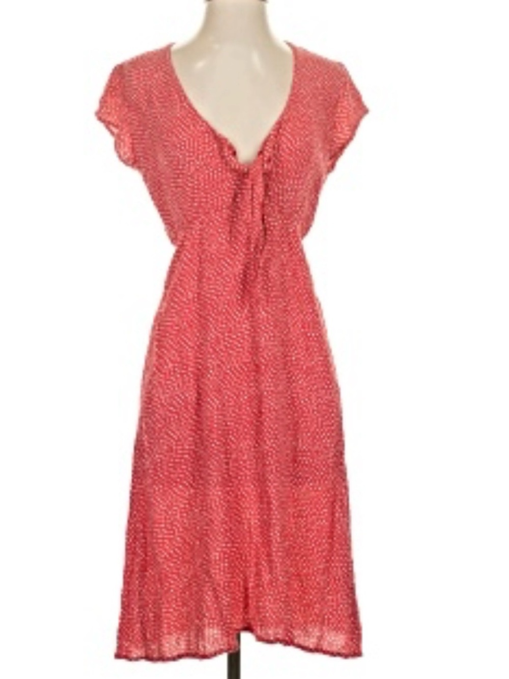 Volcom Red V-Neck Midi Dress with Cap Sleeves and Gathered Bust